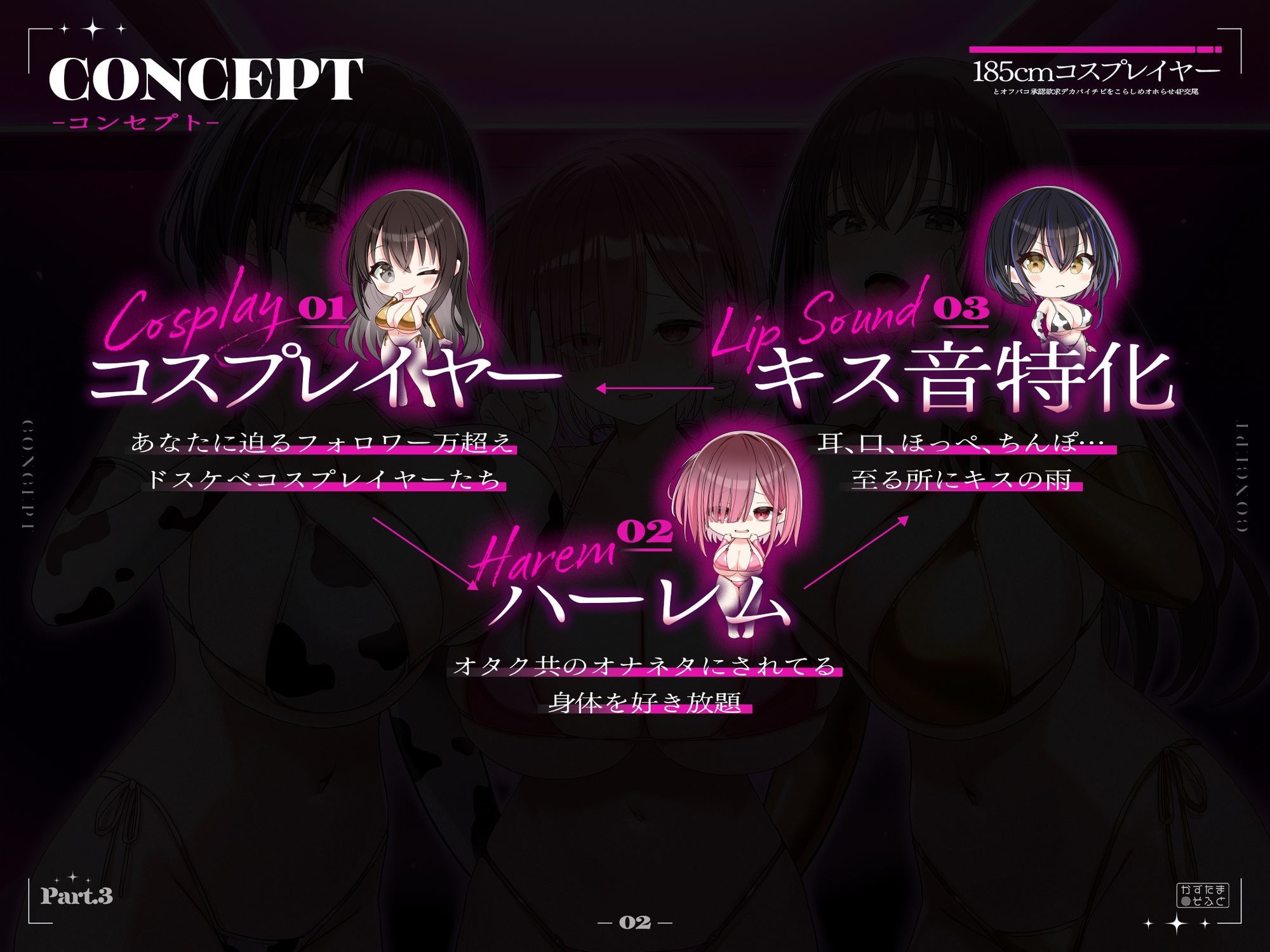 【2周年記念110円/約3時間半キス音特化フォーリー】185cmコスプレイヤーとオフパコpart3〜承認欲求デカパイチビをこらしめオホらせ4P交尾〜 サンプル画像3
